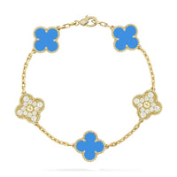 [Luxora]CLOVER 5 MOTIF BLUE CHALCEDONY DIAMOND GOLD BRACELET