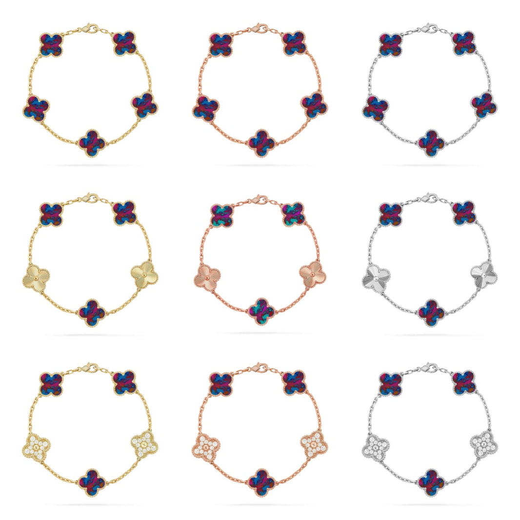 [Luxora]CLOVER 5 MOTIF COLOR GEMSTONES BRACELET COLLECTION