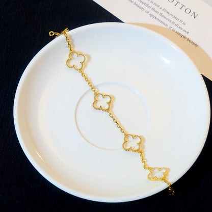 [Luxora]CLOVER 5 MOTIF ROCK CRYSTAL BRACELET