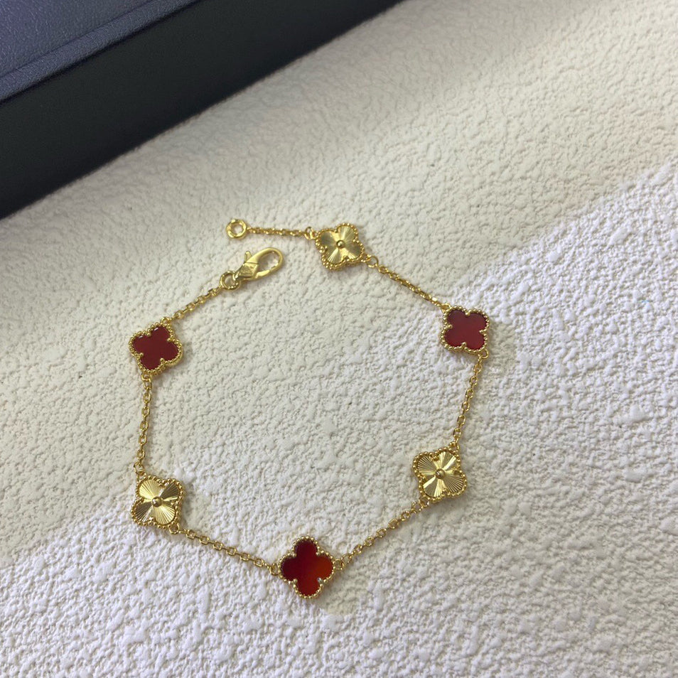 [Luxora]CLOVER 6 MOTIF RED AGATE LASER BRACELET