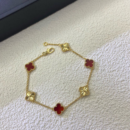 [Luxora]CLOVER 6 MOTIF RED AGATE LASER BRACELET