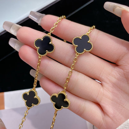[Luxora]CLOVER 10 MOTIFS ONYX NECKLACE
