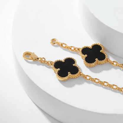 [Luxora]CLOVER 10 MOTIFS ONYX NECKLACE