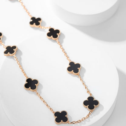 [Luxora]CLOVER 10 MOTIFS ONYX NECKLACE