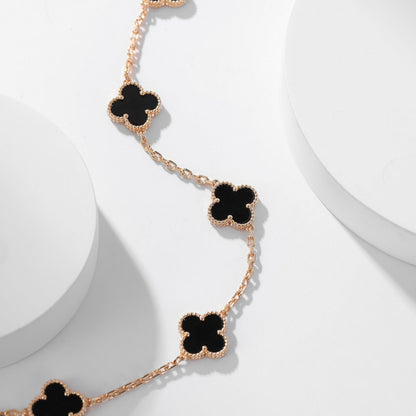 [Luxora]CLOVER 10 MOTIFS ONYX NECKLACE