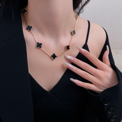 [Luxora]CLOVER 10 MOTIFS ONYX NECKLACE