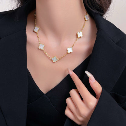 [Luxora]CLOVER 10 MOTIFS WHITE MOTHER OF PEARL NECKLACE
