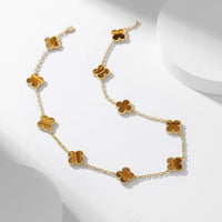 [Luxora]CLOVER 10 MOTIFS TIGER EYE NECKLACE