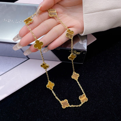[Luxora]CLOVER 10 MOTIFS TIGER EYE NECKLACE