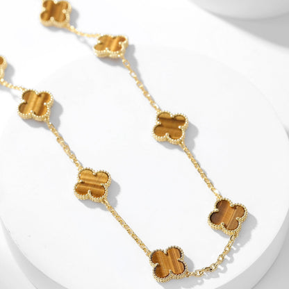 [Luxora]CLOVER 10 MOTIFS TIGER EYE NECKLACE
