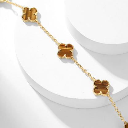 [Luxora]CLOVER 10 MOTIFS TIGER EYE NECKLACE