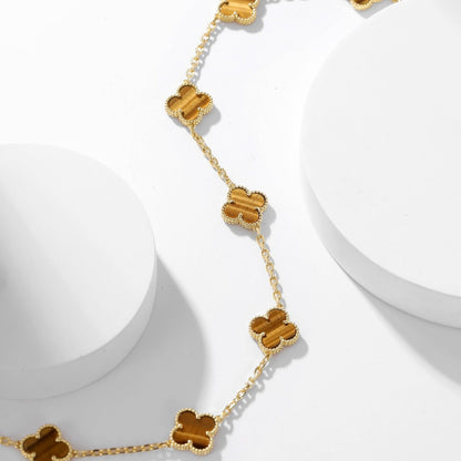 [Luxora]CLOVER 10 MOTIFS TIGER EYE NECKLACE