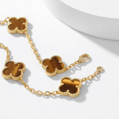 [Luxora]CLOVER 10 MOTIFS TIGER EYE NECKLACE