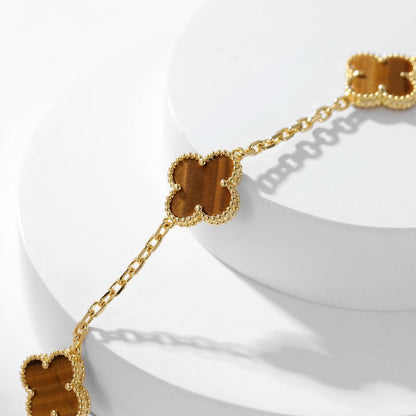 [Luxora]CLOVER 10 MOTIFS TIGER EYE NECKLACE