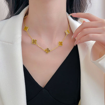 [Luxora]CLOVER 10 MOTIFS TIGER EYE NECKLACE