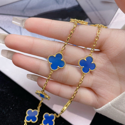 [Luxora]CLOVER 10 MOTIFS BLUE AGATE NECKLACE