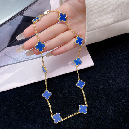 [Luxora]CLOVER 10 MOTIFS BLUE AGATE NECKLACE