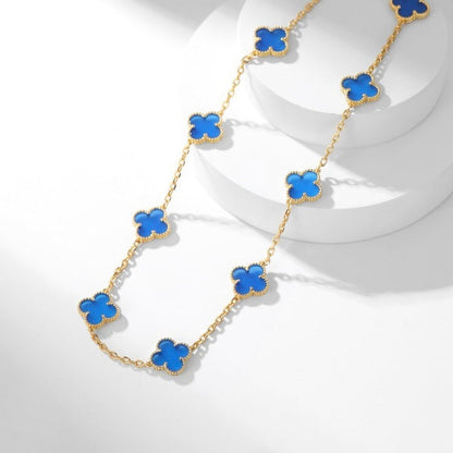 [Luxora]CLOVER 10 MOTIFS BLUE AGATE NECKLACE