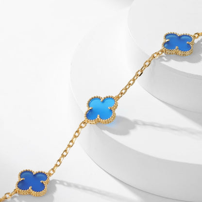 [Luxora]CLOVER 10 MOTIFS BLUE AGATE NECKLACE