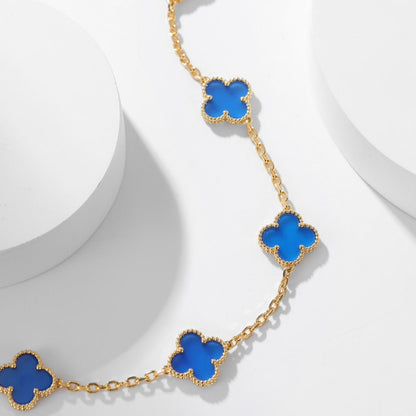 [Luxora]CLOVER 10 MOTIFS BLUE AGATE NECKLACE