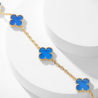 [Luxora]CLOVER 10 MOTIFS BLUE AGATE NECKLACE