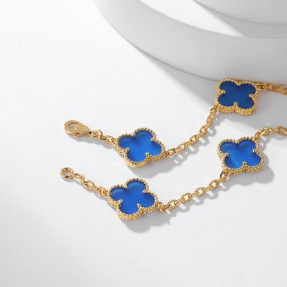 [Luxora]CLOVER 10 MOTIFS BLUE AGATE NECKLACE