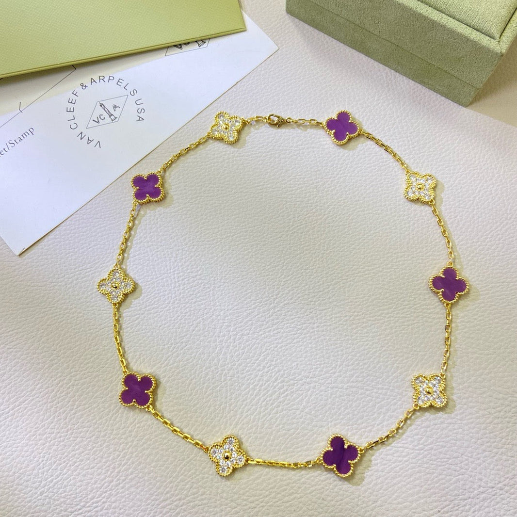 [Luxora]CLOVER 10 MOTIFS  PURPLE VIOLET DIAMOND NECKLACE