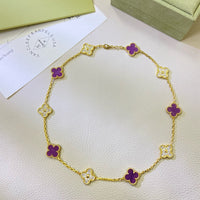 [Luxora]CLOVER 10 MOTIFS  PURPLE VIOLET DIAMOND NECKLACE
