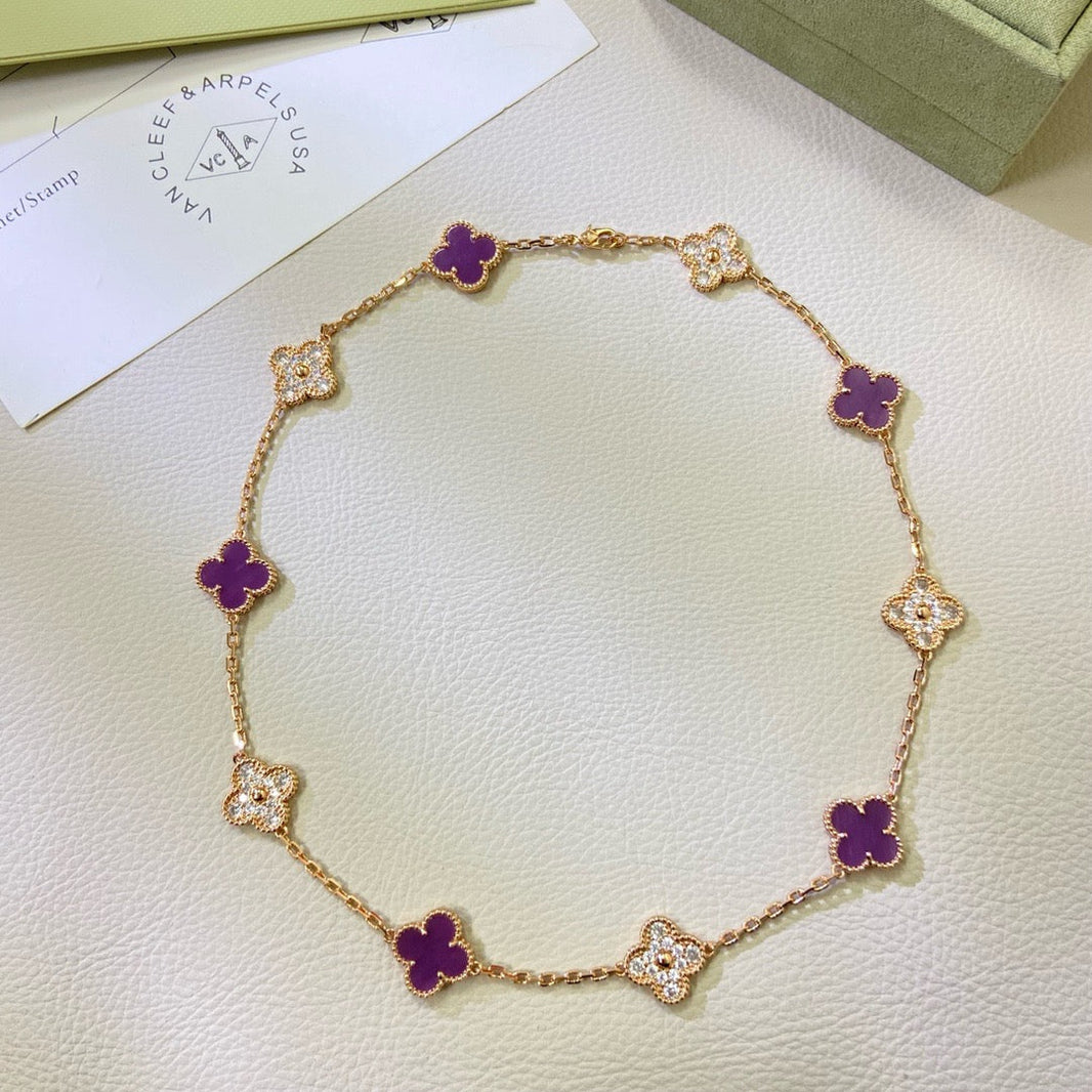 [Luxora]CLOVER 10 MOTIFS  PURPLE VIOLET DIAMOND NECKLACE