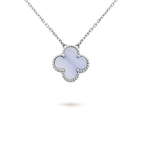 [Luxora]CLOVER 15MM BLUE CHALCEDONY NECKLACE SILVER