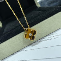 [Luxora]CLOVER 15MM DIAMOND AND YELLOW TIGER'S EYE AGATE necklace