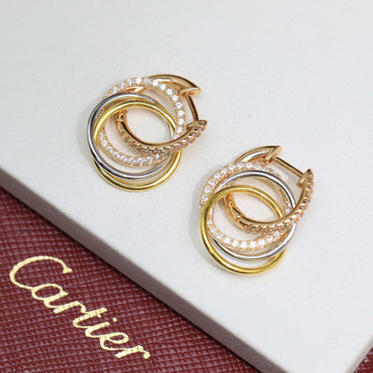 [Luxora]TRINITY HALF DIAMOND  EARRINGS