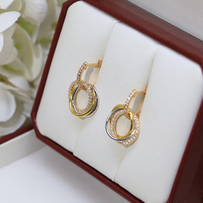 [Luxora]TRINITY HALF DIAMOND  EARRINGS