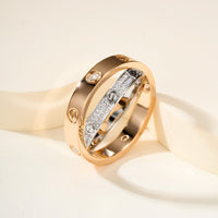 [Luxora]LOVE PINK GOLD SILVER DIAMOND DOUBLE RING