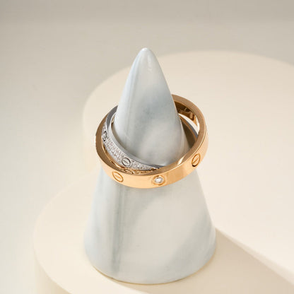 [Luxora]LOVE PINK GOLD SILVER DIAMOND DOUBLE RING