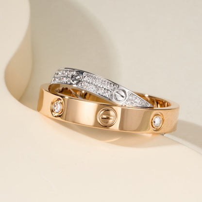 [Luxora]LOVE PINK GOLD SILVER DIAMOND DOUBLE RING