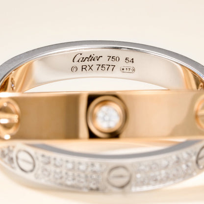[Luxora]LOVE PINK GOLD SILVER DIAMOND DOUBLE RING