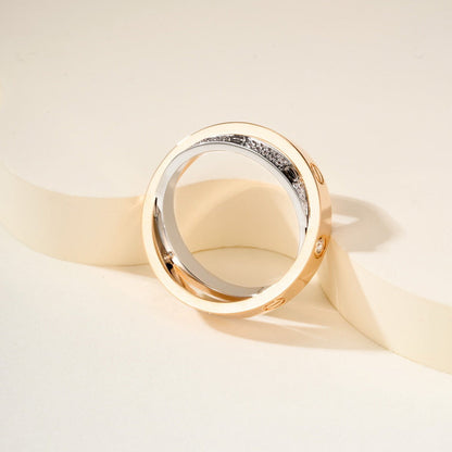 [Luxora]LOVE PINK GOLD SILVER DIAMOND DOUBLE RING