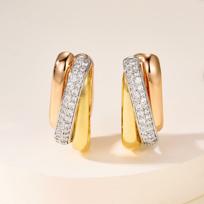 [Luxora]TRINITY HALF DIAMOND  CUSHION EARRINGS