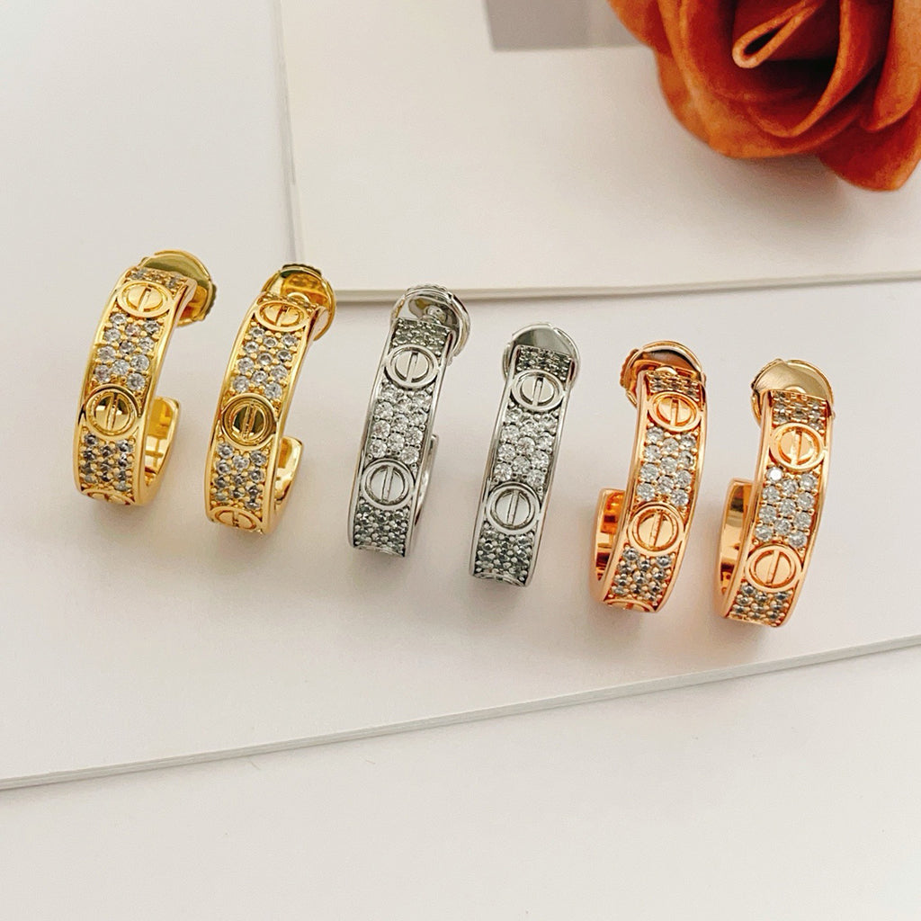 [Luxora]LOVE 5.5MM DIAMOND PAVED EARRINGS