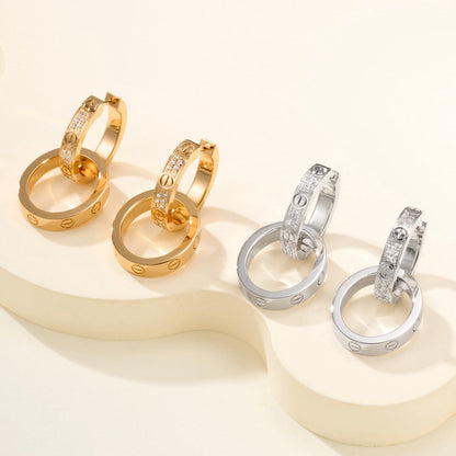 [Luxora]LOVE 3.3MM DANGLE HALF DIAMOND EARRINGS