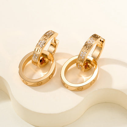 [Luxora]LOVE 3.3MM DANGLE HALF DIAMOND EARRINGS