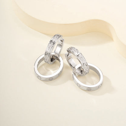 [Luxora]LOVE 3.3MM DANGLE HALF DIAMOND EARRINGS