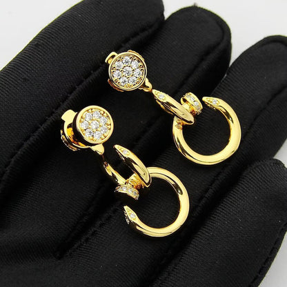 [Luxora]JUSTE HALF DIAMOND DOUBLE EARRINGS