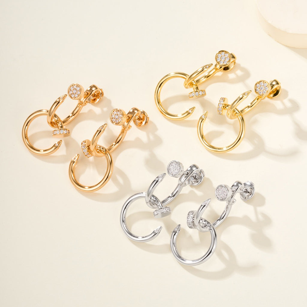 [Luxora]JUSTE HALF DIAMOND DOUBLE EARRINGS