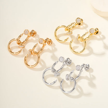 [Luxora]JUSTE HALF DIAMOND DOUBLE EARRINGS