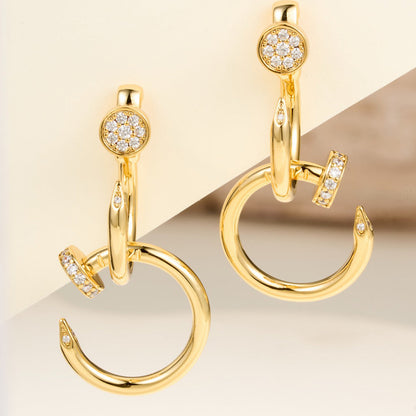 [Luxora]JUSTE HALF DIAMOND DOUBLE EARRINGS