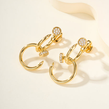 [Luxora]JUSTE HALF DIAMOND DOUBLE EARRINGS