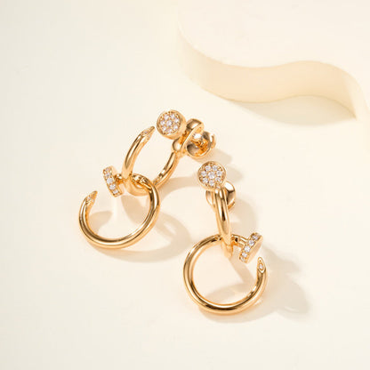 [Luxora]JUSTE HALF DIAMOND DOUBLE EARRINGS
