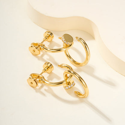 [Luxora]JUSTE HALF DIAMOND DOUBLE EARRINGS